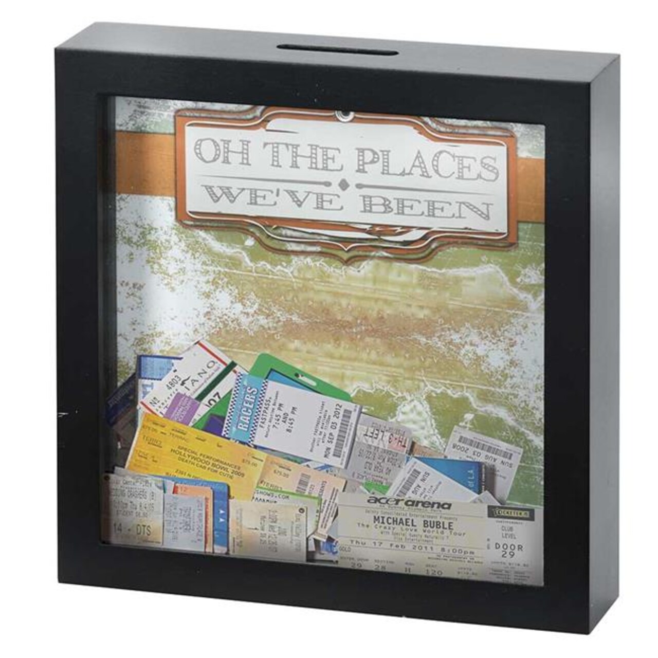 Dicksons Oh The Places We Have Been Wood Framed Shadow Box Ticket Stub Holder, Black - 7 x 7 in.